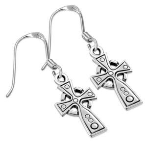 Tiny Celtic Cross Sterling Silver Hook Earrings